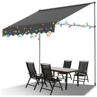 Clanmacy Klemmmarkise Klemmmarkise mit LED 200cm Balkonmarkise Markise mit Handkurbel Grau