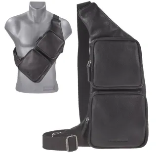 Crossover Bag Leder schwarz 2 Taschen | Greenburry Basic Slingbag mit 160cm Gurt. Kompakter Organizer für Herren als Brusttasche und Schultertasche.