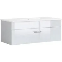 welltime Waschtisch Trento Light mit Keramik-Auflagebecken, 1 feste Blende und 1 Auszug, Breite: 101cm, Weiß Hochglanz