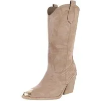 Ital-Design Elegante Damenstiefel mit Spitzenausstattung für Freizeit Westernstiefel (89937894) Blockabsatz Stiefel in Hellbraun