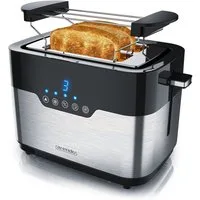 Arendo Toaster Edelstahl, mit LED Anzeige, Brötchenaufsatz, extra breite Schlitze, 2 Schlitze, für 2 Scheiben, 920 W, Doppelwand, Krümelschublade, einseitige Bräunungsfunktion für Brötchen