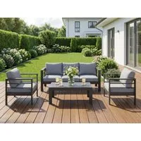 MeXo Gartenlounge-Set Gartenmöbel Set 4-5 Personen Aluminium Wetterfest, (12cm Deluxe Relax-Sitzkissen, 4-tlg., Belastbarkeit pro Sitzplatz 140kg), Lounge Gartenmöbelset mit Tisch, Luxus Relax