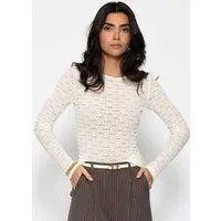SASSYCLASSY Langarmshirt Langarmshirt aus floraler Spitze für Damen Leicht transparentes Top mit Rundhals in körpernahem Schnitt