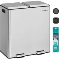 SONGMICS Mülleimer Integrierte Duftspender, Mülleimer Küche, 2 Fächer, Mülltrennsystem, Softclose, 2 x 30 L