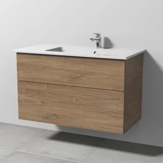 Sanipa 3way Keramik-Set Venticello Keramik-Waschtisch und Unterbau mit 2 Auszügen, Eiche-Kansas SM32659