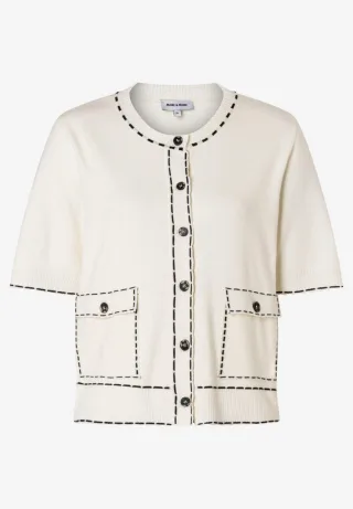 MORE & MORE - Cardigan mit Kontrastnaht weiß - Gr. - 40