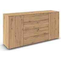 OTTO home Kombikommode Kommode Sideboard Schubladenkommode Schlafzimmerkommode ASTANA (Breite 160 cm / Höhe 81 cm, mit 4 Einlegeböden), 2-türig, 4 geräumige Schubladen, Kantengriff Alufarben MADE IN GERMANY