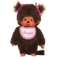 Monchhichi Plüschfigur Mädchen mit Zöpfen 20 cm Monchhichi Puppe 2 Zöpfe und Lätzchen
