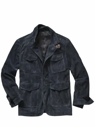Mey & Edlich Herren Leder-Feld-Jackett Blau Obermaterial: Ziegenveloursleder