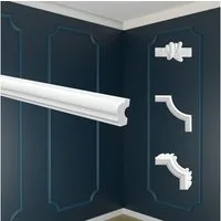 marbet design Zierleiste, 20 Meter / 10 Leisten, Wandvertäfelung Styropor weiß - Segmentierte Wanddekoration XPS Stuck Dekor Kunststoff - Flachprofile Zierleiste Wandprofil Wandvertäfelung Raumgestaltung (E-19 40x21 mm, 20 Meter)