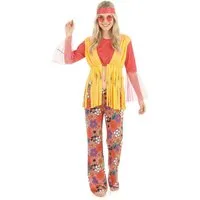JADEO Kostüm Hippie-Damenkostüm mit Fransenweste pink-orange-bunt