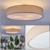 hofstein Deckenleuchte Deckenlampe aus Metall/Stoff/Kunststoff in Nickel-matt/Beige/Weiß, ohne Leuchtmittel, runde Leuchte im Boho-Design (60 cm), E27, Esszimmer, Wohnzimmer