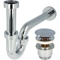 tecuro Siphon Siphon extra lang mit Pop Up Ablaufventil verchr. - Set für Waschtisch, (Ablaufventil und Röhrensiphon)