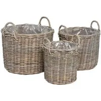 Grafelstein Blumentopf Pflanzkübel SEA GRASS aus Rattan grau beige Pflanzkorb Hamptons Landha