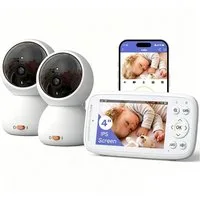 Boifun Video-Babyphone 360 Grad Babyphone mit Kamera, 4'' IPS WLAN Video Babyfon, IR Nachtsicht 17600mAh 3X Zoom 360° Ansicht Zwei-Wege-Audio Temperaturüberwachung, 1-tlg., Nachtsicht, Bereich alarme, Temperatur, Baby Kamera und APP, Unterstützt Mehr