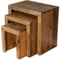Levandeo® Couchtisch, 3er Set Beistelltisch Mango Holz Braun Natur Massiv Couchtisch