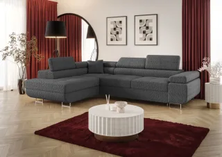 Ecksofa Schlafsofa Sofa MONARO Stoff Quelle Dunkelgrau Ottomane Links
