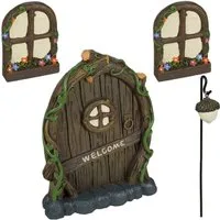 relaxdays Gartenfigur Feentür Set "Welcome", (4 St)