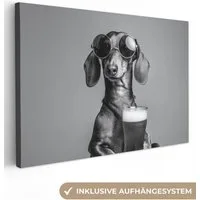 OneMillionCanvasses® Leinwandbild Dackel - Bier - Gläser - Gläser, Fotodruck (1 St), Leinwand Bilder Klein, Wand Dekoration Aesthetic 30x20 cm