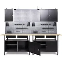 ONDIS24 Werkstatt-Set Werkstatteinrichtung Werkbank Fritz Hängeschrank Werkzeugwand Metall, 240x60x205 cm, abschließbare Türen & höhenverstellbare Justierfüßen