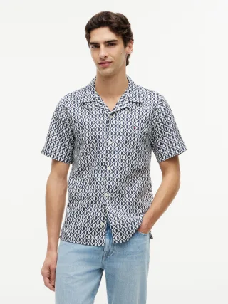 LINEN BLEND AOP SS RF SHIRT Carbon Navy - Gr. - M