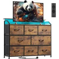 WLIVE Kommode mit 8 Stoffschubladen, LED-Beleuchtung und Ladestation (Aufbewahrungsschrank mit Holzplatte und Metallgestell, Aufbewahrungsschrank mit Holzplatte und Metallgestell), Schlafzimmerkommode für Wohnzimmer, Flur und Schlafzimmer