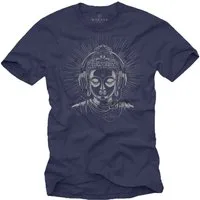 MAKAYA Print-Shirt Buddha Motiv Yoga T-Shirt Meditation Kopfhörer Herren Männer Jungs (Schwarz, Blau, Grau, Blaugrau, Grün, S, M, L, XL, XXL, 3XL, 4XL, 5XL) Baumwolle
