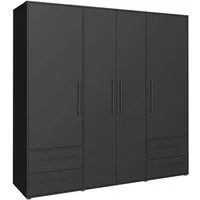 FORTE Kleiderschrank Mokkaris, Garderobe, zeitloses Design, 4 Türen, Made in Europe (B/H/T ca. 206x200x59cm) Zwei Schubladen, schwarze Stangengriffe, Stauraum, auch in Schwarz