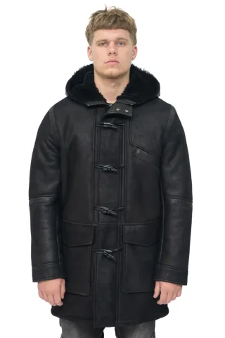 Herren-Winter-Dufflecoat aus Schaffell-Leder mit Kapuze – Montpellier