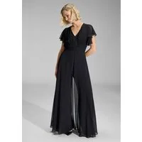 SWING Jumpsuit - Chiffon Jumpsuit mit Überrock und Volantärmeln Oberteil in figurbetonter Passform