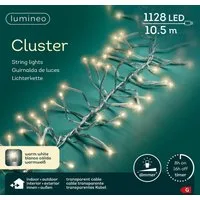 Lumineo LED-Lichterkette Lumineo Lichterkette CLUSTER 1128 LED 10,5 m warm weiß, transp. Kabel, Indoor/Outdoor, dimmbar, 8h-Timer, + 5 m Zuleitung