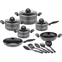 GSW Topf-Set Milano, inkl. 5-teiliges Küchenhelfer-Set, Aluminium, Kunststoff (Set, 15-tlg., je 1 Kochtopf 16/20/24cm, 1 Stielkasserolle 16cm, je 1 Pfanne 24/28cm), Kochtopf-Set mit Antihaft-Versiegelung, Induktion