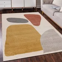 Mazovia Designteppich Modern Teppich Kurzflor Wohnzimmerteppich Japandi Scandi Creme Beige, 80 x 150 cm, Fußbodenheizung, Allergiker geeignet, Farbecht, Pflegeleicht