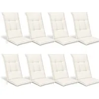 Beautissu Hochlehnerauflage 8er Set Hochlehner Set Base HL Sitzkissen, 120x50x6cm Natur, Hochlehner Rückenkissen Stuhlkissen für Gartenstühle Sitzpolster