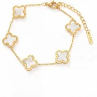 salazar.plus Gliederarmband Luxus Damen Armband Kleeblatt Gold Edelstahl vergoldet Perlmutt, Kleeblatt Armband Gold aus Edelstahl mit edlem Perlmutt-Besatz