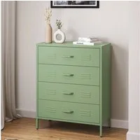 skølm Kommode Atria aus Metall (Grün), Sideboard mit 4 Schubladen, Metallschrank mit höhenverstellbaren Füßen