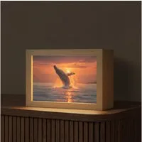 OnlyWow Tischleuchte Lightbox Wal - Sonne - Meer, Dimmbar, Farbwechsel, LED, Warmweiß, Kaltweiß, Neutralweiß Einstellbar, Tischlampe, Schreibtischlampe, Desk, Dimmbar, mit Kabel, LED