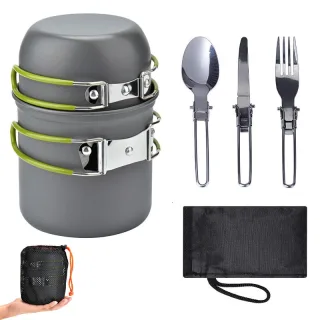 Lightweight Aluminum Alloy Camping Pot Hiking Picnic Tourist Tableware Set Outdoor Stove Pot Pan Plastic Bowl Outdoor Co