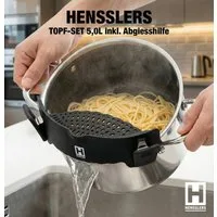 HENSSLERS Kochtopf HENSSLERS Topf-Set - inkl. HENSSLERS Abgießhilfe, Edelstahl (Set, 3-tlg)