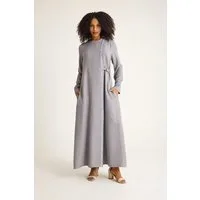 fashionshowcase Tunikakleid Damen Abaya Maxikleid 140cm mit Schmuckborte Modest elegant