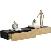 en.casa Wandboard, »Leknes« Wandregal mit Tür Nachtkommode schwarz/holzfarben