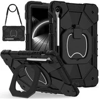 Wigento Tablet-Hülle Für Samsung Galaxy Tab S10 Lite / S10 FE Hybrid Hülle Halter Schwarz, Hybrid Schutzhülle Smart Case Cover mit Schultergurt