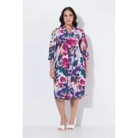 Ulla Popken Midikleid Lyocell-Midikleid Aquarell A-Linie V-Ausschnitt