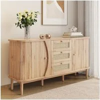 Odikalo Sideboard Anrichte Kommode Schließfach Rattan Schiebetüren Einlegeböden Natur