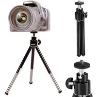 Hama Mini-Stativ Ball L Tripod 14-21cm Schwarz/Silber Kamerastativ (Dreibein Kugelkopf Tischstativ für Foto Kamera 3D 1/4" Zoll Gewinde)