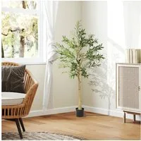 Kunstpflanze Plastik Künstliche Pflanzen groß im Topf für Wohnzimmer Olivenbaum, HOMCOM, Höhe 150 cm, Kunstbaum mit Zement, Kunstmoos