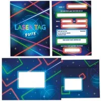 LIMONIA Einladungskarten Lasertag zum Geburtstag Mädchen Jungen Einladungen mit Umschlägen, Einladungskarten mit Umschlägen zum Kindergeburtstag neon Party