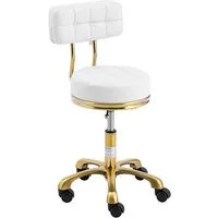 Physa Drehstuhl Rollhocker mit Lehne Friseurhocker Kosmetik 150 kg weiß & golden, Weiß