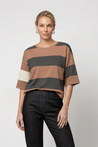 monari - Sweatshirt mit Colorblock dark grey ringel - Gr. - 40