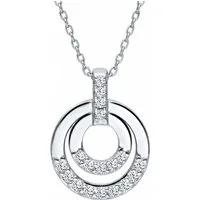 Limana Kette mit Anhänger Damen 925 Silber rhodiniert Doppelkreis Anhänger mit Zirkonia (Schmuck Silberkette Silberschmuck Echtschmuck inkl. Dose), Geschenk für Freundin Frauen Geburtstag Mutter Muttertag Weihnachten